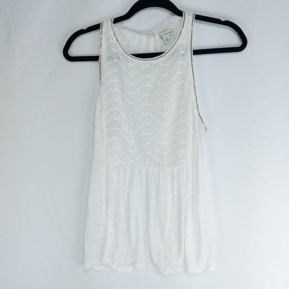 American Eagle /// White Lightweight Sequin Tank